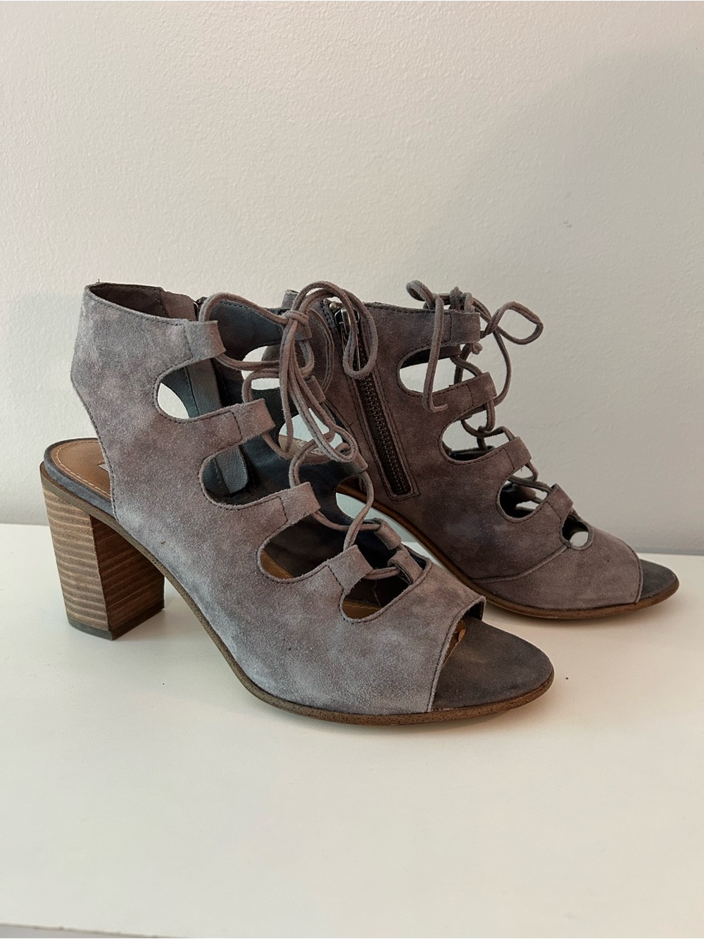 Steve Madden Dusty Mauve Suede Lace-Up Cutout Heels